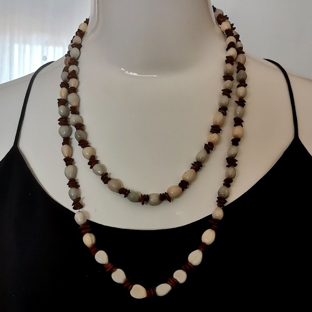 3 for $15/Vintage 1980's Natural Seed Beaded Necklace